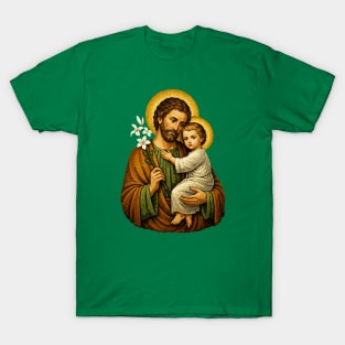 Saint Joseph with Child Jesus | Fatherhood & Protection | Catholic Icon T-Shirt